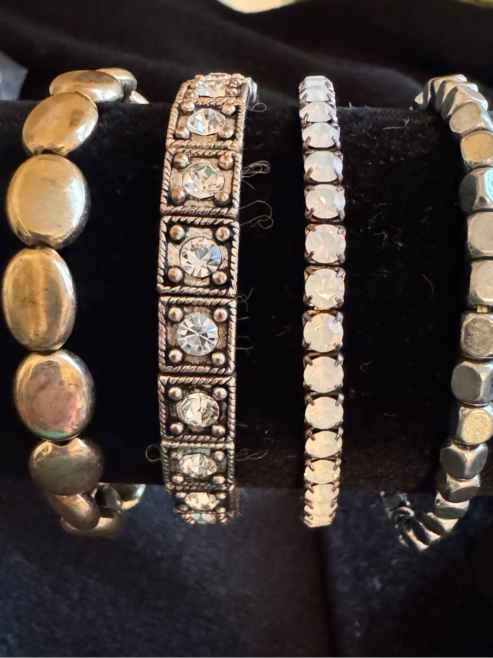 Mixed metal and rhinestone stretch bracelet lot